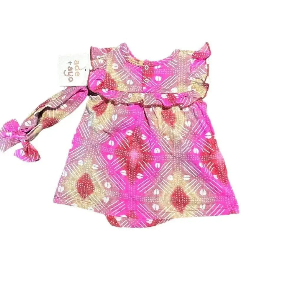 Ade + Ayo Size 6-9 Month Outfit One Piece Dress and Headband NEW Coffee Bean